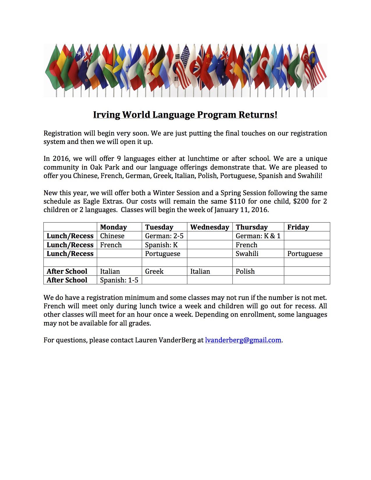 World Language Program Returns | Irving School PTO